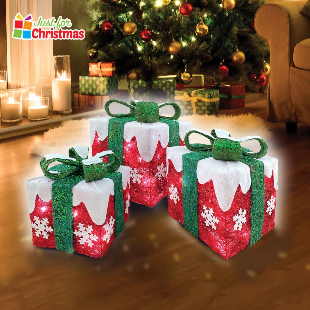 Set of 3 Light Up Christmas Present Parcels Decorations for Under the Tree LED Set of 3 Light Up Christmas Present Parcels Decorations for Under the Tree LED